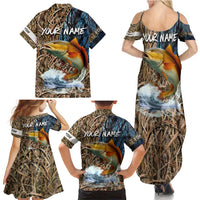 Redfish Splashing in Marsh Grass Family Matching Summer Maxi Dress and Hawaiian Shirt Custom Name and Nature Background Design - Wonder Print Shop
