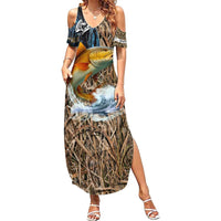 Redfish Splashing in Marsh Grass Family Matching Summer Maxi Dress and Hawaiian Shirt Custom Name and Nature Background Design - Wonder Print Shop