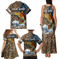 Redfish Splashing in Marsh Grass Family Matching Tank Maxi Dress and Hawaiian Shirt Custom Name and Nature Background Design - Wonder Print Shop