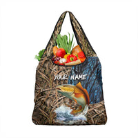 Redfish Splashing in Marsh Grass Grocery Bag Custom Name and Nature Background Design - Wonder Print Shop