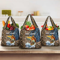 Redfish Splashing in Marsh Grass Grocery Bag Custom Name and Nature Background Design - Wonder Print Shop