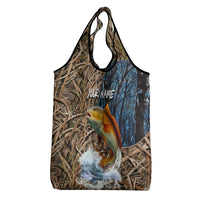 Redfish Splashing in Marsh Grass Grocery Bag Custom Name and Nature Background Design - Wonder Print Shop