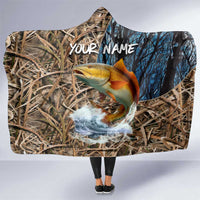 Redfish Splashing in Marsh Grass Hooded Blanket Custom Name and Nature Background Design - Wonder Print Shop