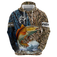 Redfish Splashing in Marsh Grass Hoodie Custom Name and Nature Background Design - Wonder Print Shop