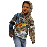 Redfish Splashing in Marsh Grass Kid Hoodie Custom Name and Nature Background Design - Wonder Print Shop