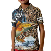 Redfish Splashing in Marsh Grass Kid Polo Shirt Custom Name and Nature Background Design - Wonder Print Shop