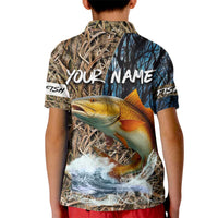 Redfish Splashing in Marsh Grass Kid Polo Shirt Custom Name and Nature Background Design - Wonder Print Shop