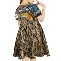 Redfish Splashing in Marsh Grass Kid Short Sleeve Dress Custom Name and Nature Background Design - Wonder Print Shop