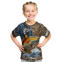 Redfish Splashing in Marsh Grass Kid T Shirt Custom Name and Nature Background Design - Wonder Print Shop