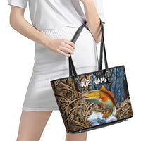 Redfish Splashing in Marsh Grass Leather Tote Bag Custom Name and Nature Background Design - Wonder Print Shop
