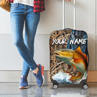 Redfish Splashing in Marsh Grass Luggage Cover Custom Name and Nature Background Design - Wonder Print Shop