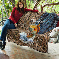 Redfish Splashing in Marsh Grass Quilt Custom Name and Nature Background Design - Wonder Print Shop