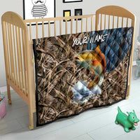 Redfish Splashing in Marsh Grass Quilt Custom Name and Nature Background Design - Wonder Print Shop