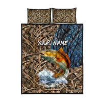 Redfish Splashing in Marsh Grass Quilt Bed Set Custom Name and Nature Background Design - Wonder Print Shop