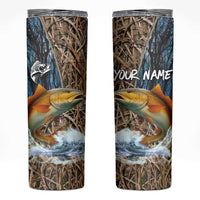 Redfish Splashing in Marsh Grass Skinny Tumbler Custom Name and Nature Background Design - Wonder Print Shop