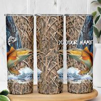 Redfish Splashing in Marsh Grass Skinny Tumbler Custom Name and Nature Background Design - Wonder Print Shop