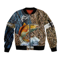 Redfish Splashing in Marsh Grass Sleeve Zip Bomber Jacket Custom Name and Nature Background Design - Wonder Print Shop