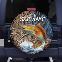 Redfish Splashing in Marsh Grass Spare Tire Cover Custom Name and Nature Background Design - Wonder Print Shop