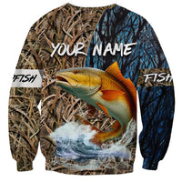 Redfish Splashing in Marsh Grass Sweatshirt Custom Name and Nature Background Design - Wonder Print Shop