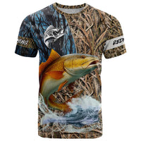 Redfish Splashing in Marsh Grass T Shirt Custom Name and Nature Background Design - Wonder Print Shop