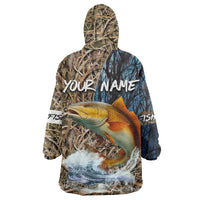 Redfish Splashing in Marsh Grass Wearable Blanket Hoodie Custom Name and Nature Background Design - Wonder Print Shop