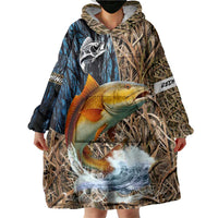 Redfish Splashing in Marsh Grass Wearable Blanket Hoodie Custom Name and Nature Background Design - Wonder Print Shop