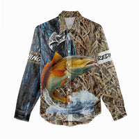 Redfish Splashing in Marsh Grass Women Casual Shirt Custom Name and Nature Background Design - Wonder Print Shop
