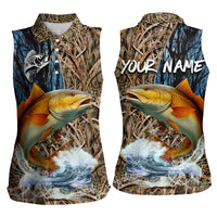 Redfish Splashing in Marsh Grass Women Sleeveless Polo Shirt Custom Name and Nature Background Design - Wonder Print Shop