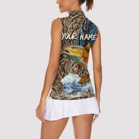 Redfish Splashing in Marsh Grass Women Sleeveless Polo Shirt Custom Name and Nature Background Design - Wonder Print Shop