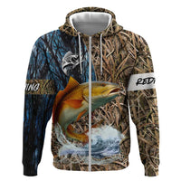 Redfish Splashing in Marsh Grass Zip Hoodie Custom Name and Nature Background Design - Wonder Print Shop