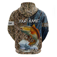 Redfish Splashing in Marsh Grass Zip Hoodie Custom Name and Nature Background Design - Wonder Print Shop
