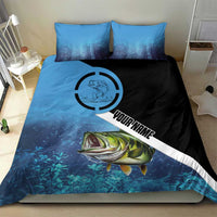 Largemouth Bass Fishing Underwater Graphic Bedding Set Mountain Silhouette and Custom Name Design - Wonder Print Shop