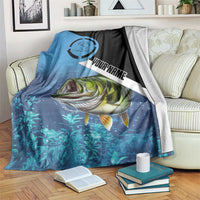 Largemouth Bass Fishing Underwater Graphic Blanket Mountain Silhouette and Custom Name Design - Wonder Print Shop
