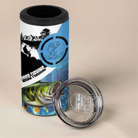 Largemouth Bass Fishing Underwater Graphic 4 in 1 Can Cooler Tumbler Mountain Silhouette and Custom Name Design - Wonder Print Shop