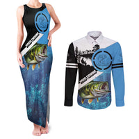 Largemouth Bass Fishing Underwater Graphic Couples Matching Tank Maxi Dress and Long Sleeve Button Shirt Mountain Silhouette and Custom Name Design - Wonder Print Shop