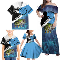 Largemouth Bass Fishing Underwater Graphic Family Matching Off Shoulder Maxi Dress and Hawaiian Shirt Mountain Silhouette and Custom Name Design - Wonder Print Shop