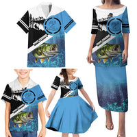 Largemouth Bass Fishing Underwater Graphic Family Matching Puletasi and Hawaiian Shirt Mountain Silhouette and Custom Name Design - Wonder Print Shop