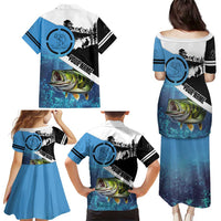 Largemouth Bass Fishing Underwater Graphic Family Matching Puletasi and Hawaiian Shirt Mountain Silhouette and Custom Name Design - Wonder Print Shop