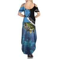 Largemouth Bass Fishing Underwater Graphic Family Matching Summer Maxi Dress and Hawaiian Shirt Mountain Silhouette and Custom Name Design - Wonder Print Shop