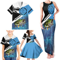 Largemouth Bass Fishing Underwater Graphic Family Matching Tank Maxi Dress and Hawaiian Shirt Mountain Silhouette and Custom Name Design - Wonder Print Shop
