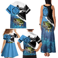 Largemouth Bass Fishing Underwater Graphic Family Matching Tank Maxi Dress and Hawaiian Shirt Mountain Silhouette and Custom Name Design - Wonder Print Shop