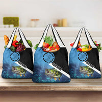 Largemouth Bass Fishing Underwater Graphic Grocery Bag Mountain Silhouette and Custom Name Design - Wonder Print Shop