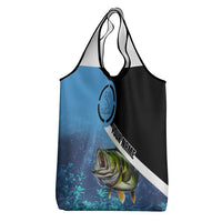 Largemouth Bass Fishing Underwater Graphic Grocery Bag Mountain Silhouette and Custom Name Design - Wonder Print Shop