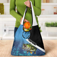 Largemouth Bass Fishing Underwater Graphic Grocery Bag Mountain Silhouette and Custom Name Design - Wonder Print Shop
