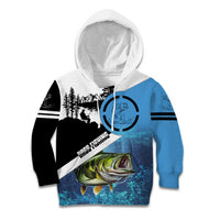 Largemouth Bass Fishing Underwater Graphic Kid Hoodie Mountain Silhouette and Custom Name Design - Wonder Print Shop