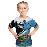 Largemouth Bass Fishing Underwater Graphic Kid T Shirt Mountain Silhouette and Custom Name Design - Wonder Print Shop