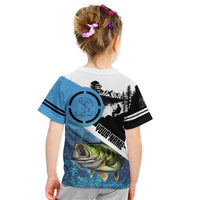 Largemouth Bass Fishing Underwater Graphic Kid T Shirt Mountain Silhouette and Custom Name Design - Wonder Print Shop