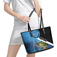 Largemouth Bass Fishing Underwater Graphic Leather Tote Bag Mountain Silhouette and Custom Name Design - Wonder Print Shop