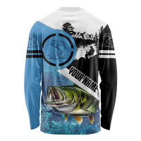 Largemouth Bass Fishing Underwater Graphic Long Sleeve Shirt Mountain Silhouette and Custom Name Design - Wonder Print Shop