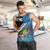 Largemouth Bass Fishing Underwater Graphic Men Tank Top Mountain Silhouette and Custom Name Design - Wonder Print Shop